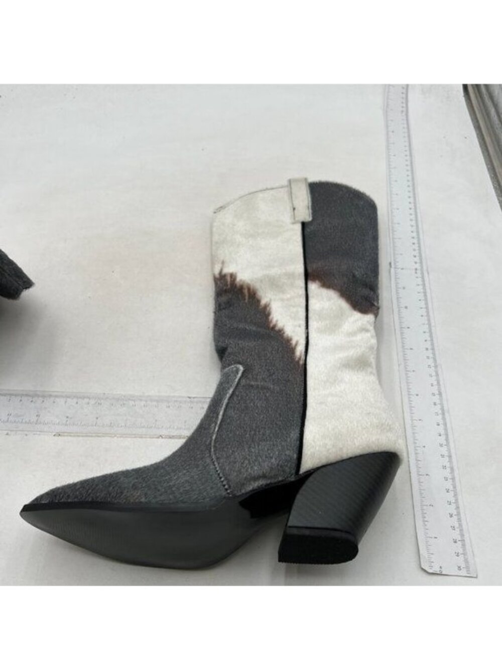 Women's Cowboy Mid Calf Boots Pointed Toe Mid Chunky Heel Pull On Slouchy Boots